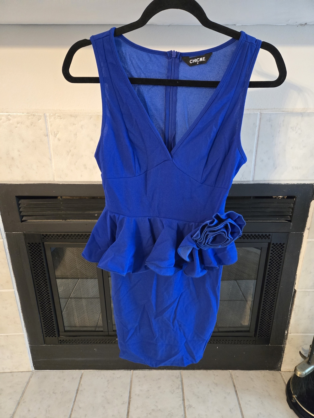 Chicme Cobalt Blue Peplum Mini Dress with Rosette Detail